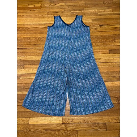 Lularoe Womens Natalie Jumpsuit Size XL Blue Striped Wide Leg Cropped Stretch - Picture 1 of 6